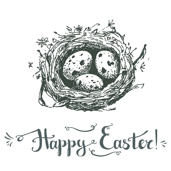Szczęśliwy transparent Wielkanoc z przepiórki nest — Wektor stockowy
