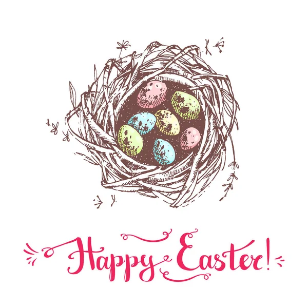 Szczęśliwy transparent Wielkanoc z przepiórki nest — Wektor stockowy