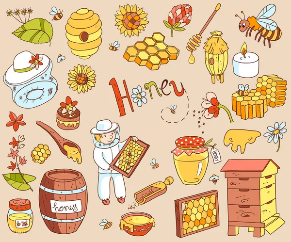 Honey prvky doodle sada — Stockový vektor