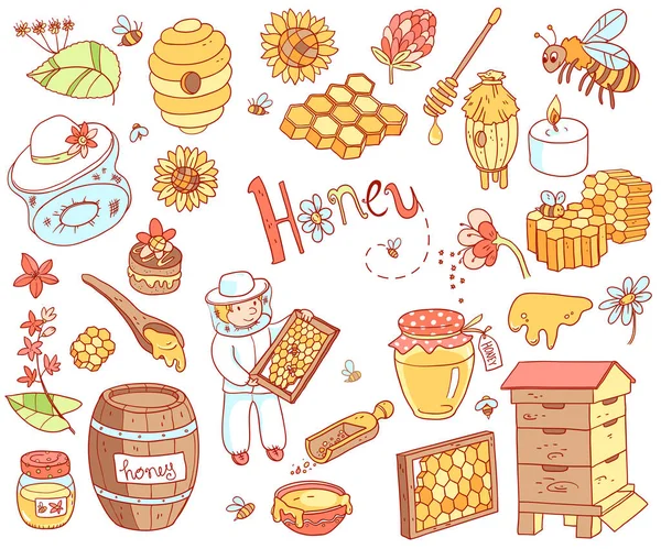 Honey prvky doodle sada — Stockový vektor