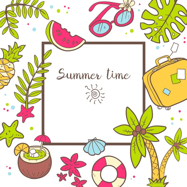 Summer time Square frame — Stock Vector