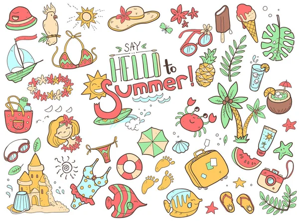 Cute doodles collection of summer — Stock Vector