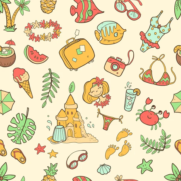 Doodle motif d'été sans couture — Image vectorielle