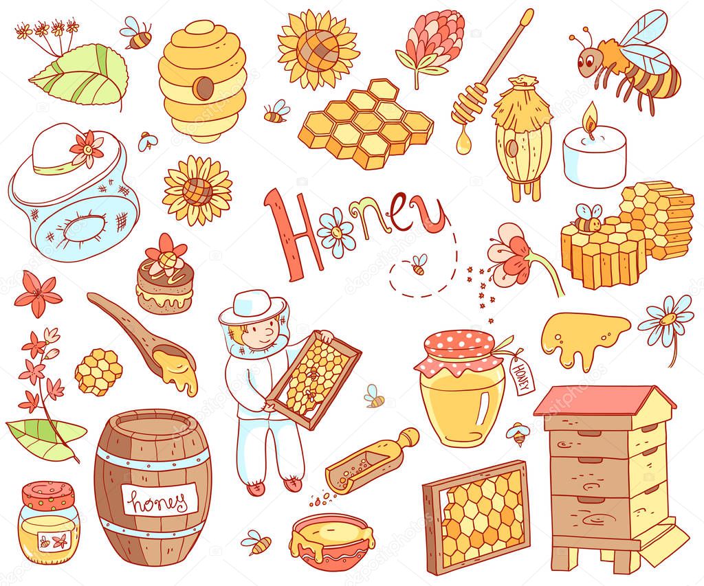 honey elements doodle set