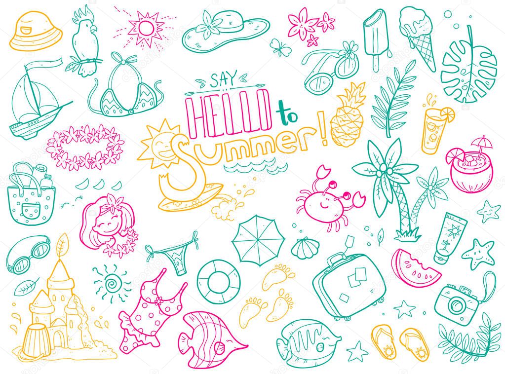 cute doodles collection of summer