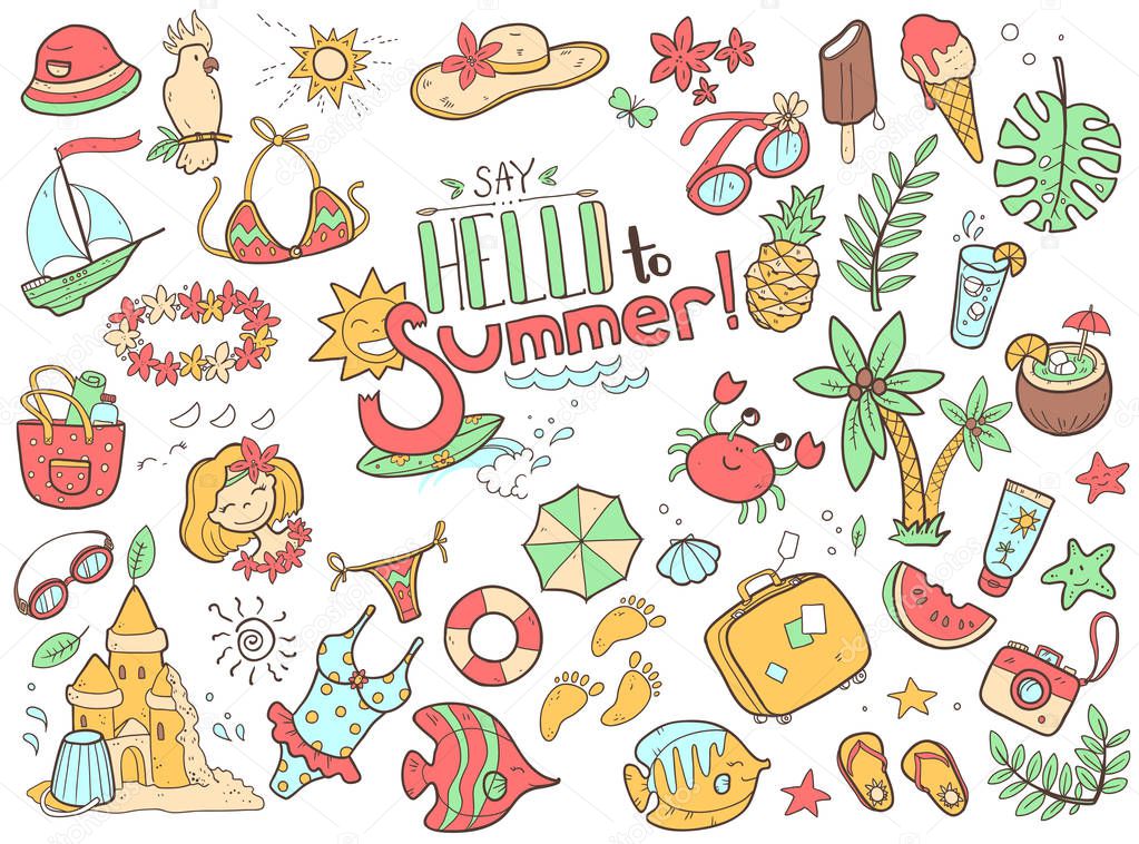 cute doodles collection of summer