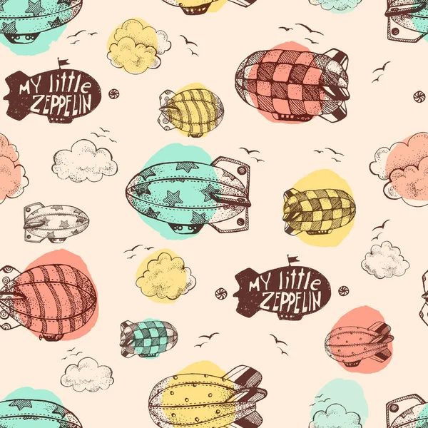 Seamless pattern with cute little airships — Stock Vector