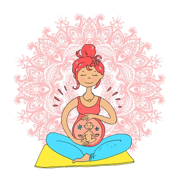 Lotus pozisyonu, hamile kadın — Stok Vektör