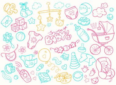 Yeni doğan temalı doodle seti