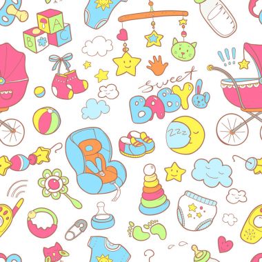 Yeni doğan temalı doodle desen