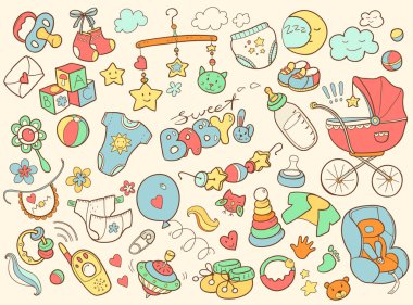 Yeni doğan temalı doodle seti