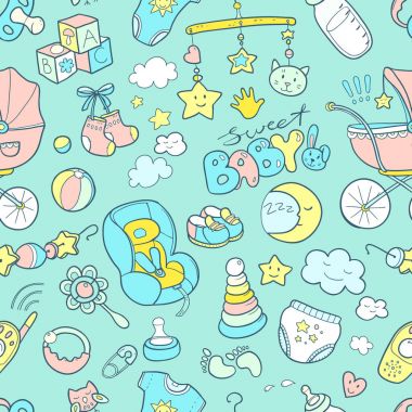 Yeni doğan temalı doodle desen