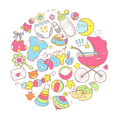 Yeni doğan temalı doodle elemants
