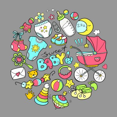 Yeni doğan temalı doodle elemants