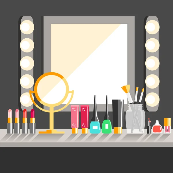 Vlakke make-up werknemer werkplek — Stockvector