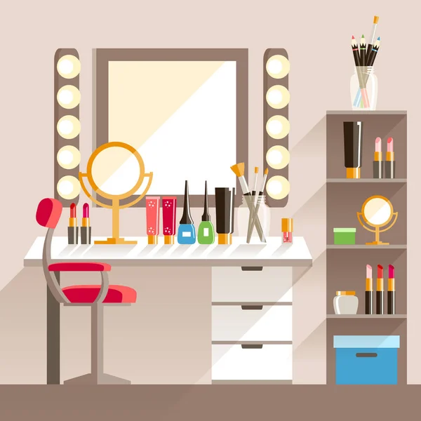 Plano Maquillaje trabajador 's lugar de trabajo — Vector de stock