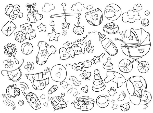Newborn themed doodle set — Stock Vector