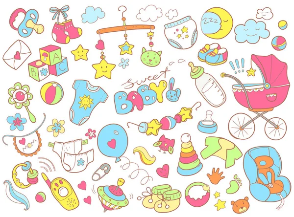 Newborn themed doodle set — Stock Vector