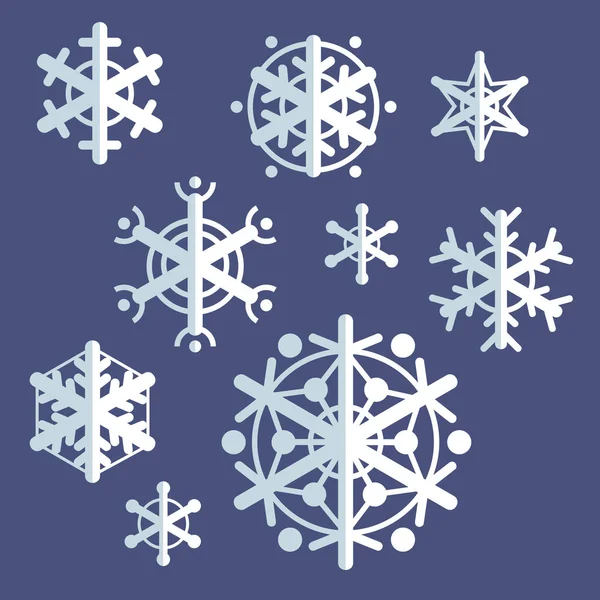 Colección de copos de nieve vector de estilo plano . — Vector de stock