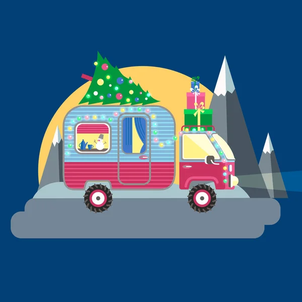 Natal carro reboque —  Vetores de Stock