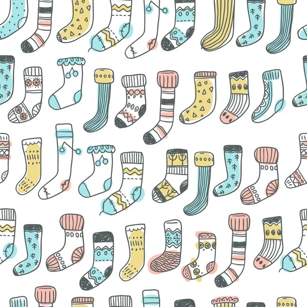 Μοτίβο με χαριτωμένα αφελής doodle κάλτσες. — Διανυσματικό Αρχείο