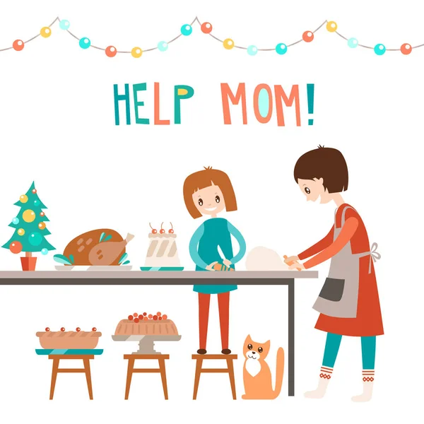 Maman et fille cuisine gâterie de Noël . — Image vectorielle