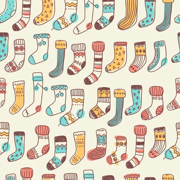 Pattern with naive cute doodle socks. — Stock Vector