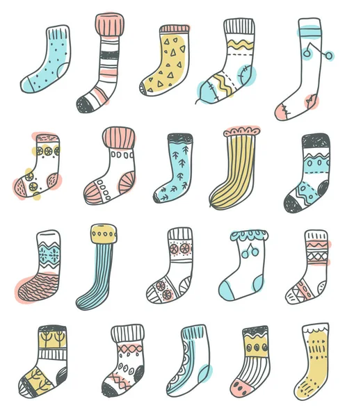 收集天真可爱的涂鸦袜子. — 图库矢量图片