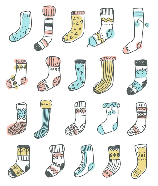 Collection of naive cute doodle socks. — Stock Vector