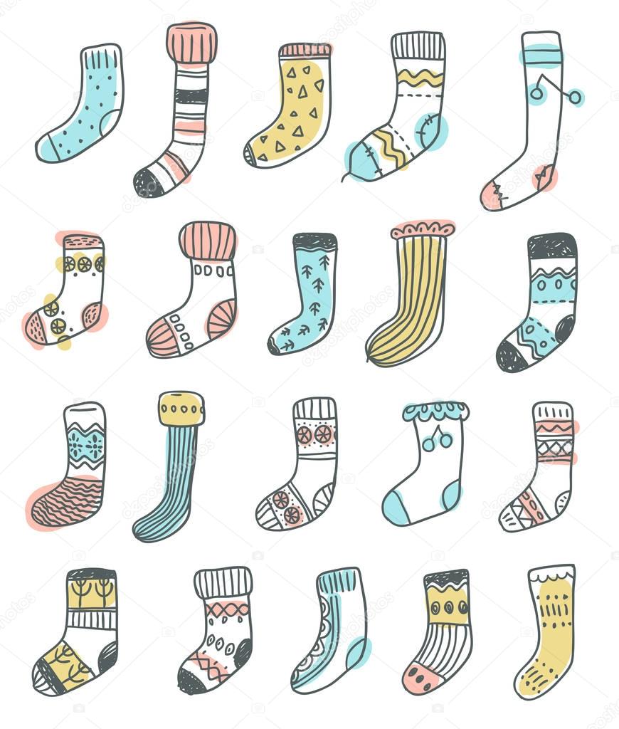 Collection of naive cute doodle socks.