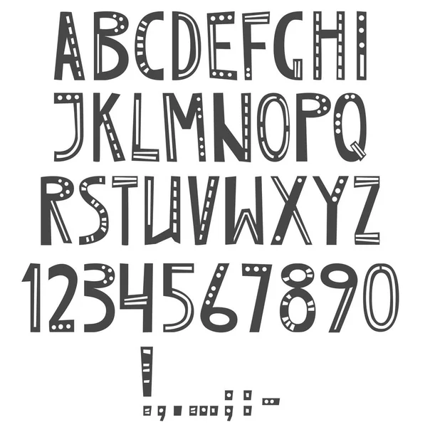 Vector Engelse Latijnse Alfabet Letters Cijfers Symbolen Isolaten Lettertype Komische — Stockvector