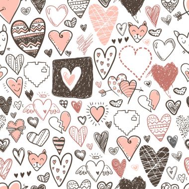 Komik doodle simgeler seamless modeli seviyor. Elle çizilmiş Sevgililer günü, düğün tasarım. Şirin zarif stil, modern tasarım