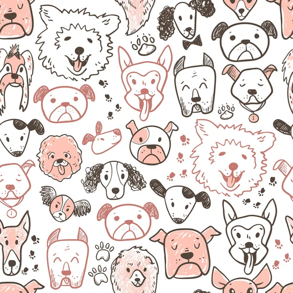 Funny Doodle Dog Icons Seamless Pattern Hand Drawn Pet Kid — Stock Vector