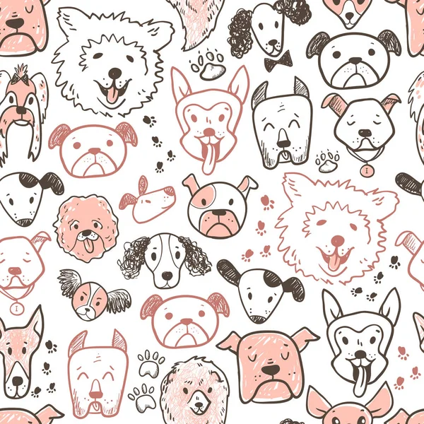 Drôle Icônes Chien Doodle Motif Sans Couture Animal Compagnie Dessiné — Image vectorielle