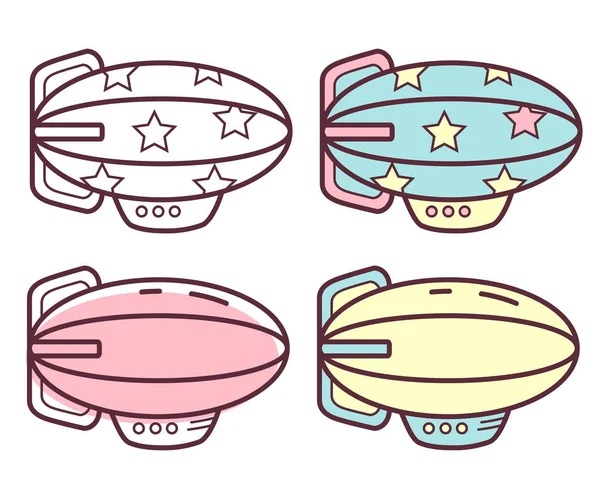 Linear cute little airships — Stock Vector