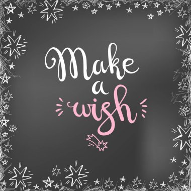 Elle çizilmiş şekil. Bir dilek tipografik tasarım yapmak. Yazı poster, yıldız doodle kare.