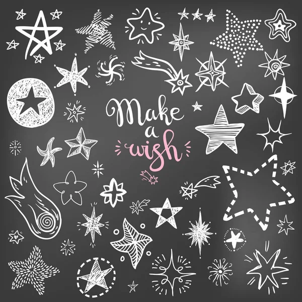 Funny Doodle Stars Comets Icons Hand Kids Drawn Skethes Chalk — Stock Vector