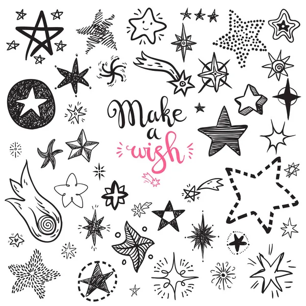 Funny Doodle Stars Comets Icons Hand Kids Drawn Skethes Chalk — Stock Vector