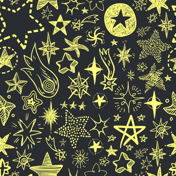 Engraçado Doodle Estrelas Cometas Ícones Sem Costura Padrão Mão Crianças —  Vetores de Stock
