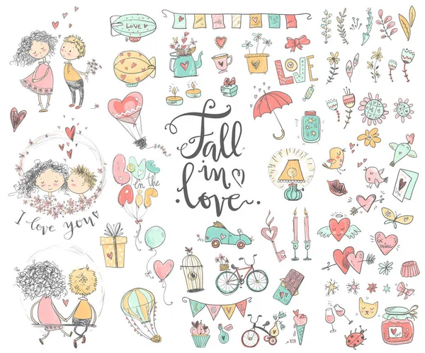 Cute fall in love collection — Stock Vector