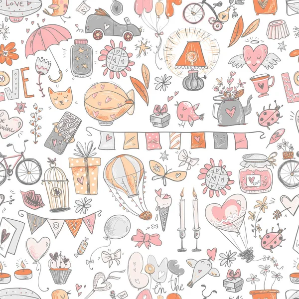 Cute fall in love seamless pattern — Stock Vector