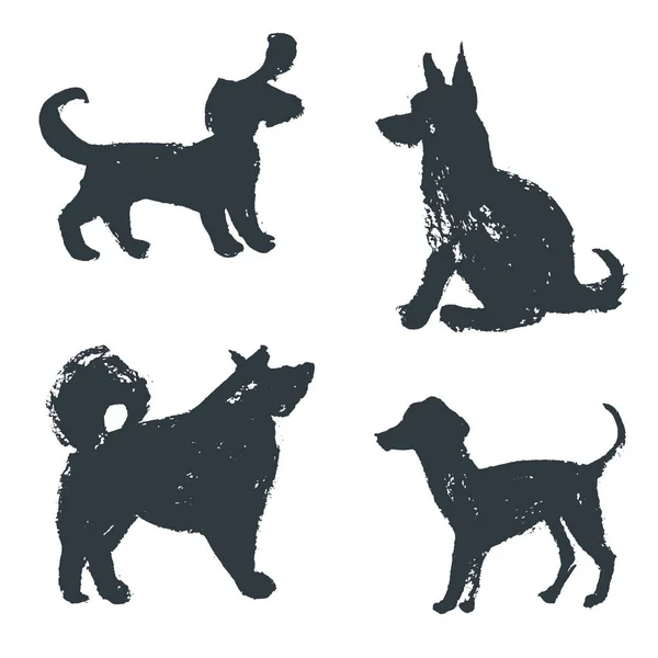 Grunge Tinte Hunde Silhouette — Stockvektor