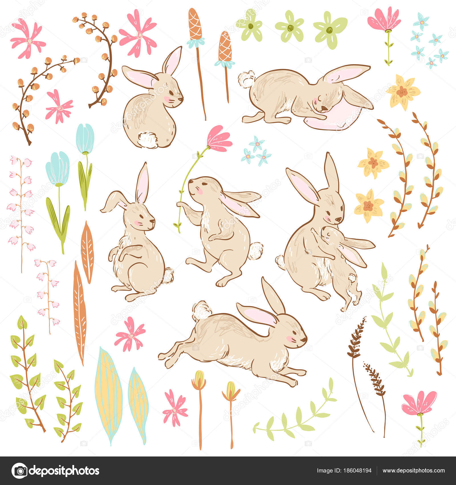 Cartoon cute bunnies Vector Art Stock Images | Depositphotos