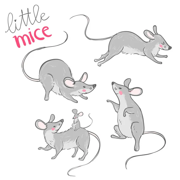 Set Von Niedlichen Charakteren Von Kleinen Netten Mäusen Vektor Illustration — Stockvektor