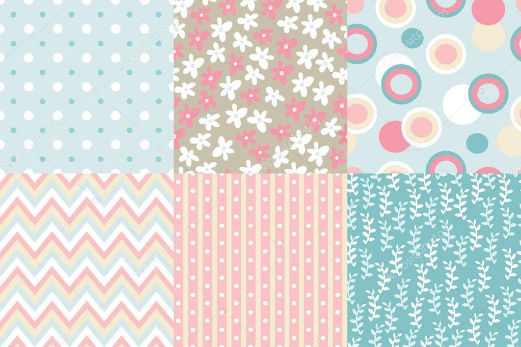 collection of seamless patterns in pastel color, vector, illustration