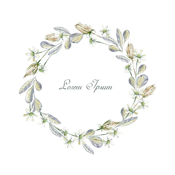 Akvarell Handen Ritade Frame Krans Card Blommor Örter Och Löv — Stockfoto