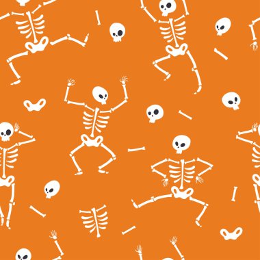 Farklı pozlarda komik cadılar bayramı iskeletleriyle kusursuz desen..