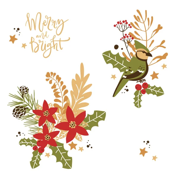 Kerst decoratieve hoek composities met traditionele planten — Stockvector