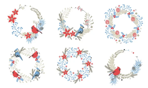 Wreaths with Christmas decorative elements - plants, branches, j — Stock Vector