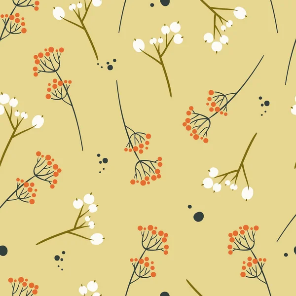 植物の装飾要素とシームレスなパターン-黄金のローワンb — ストックベクタ